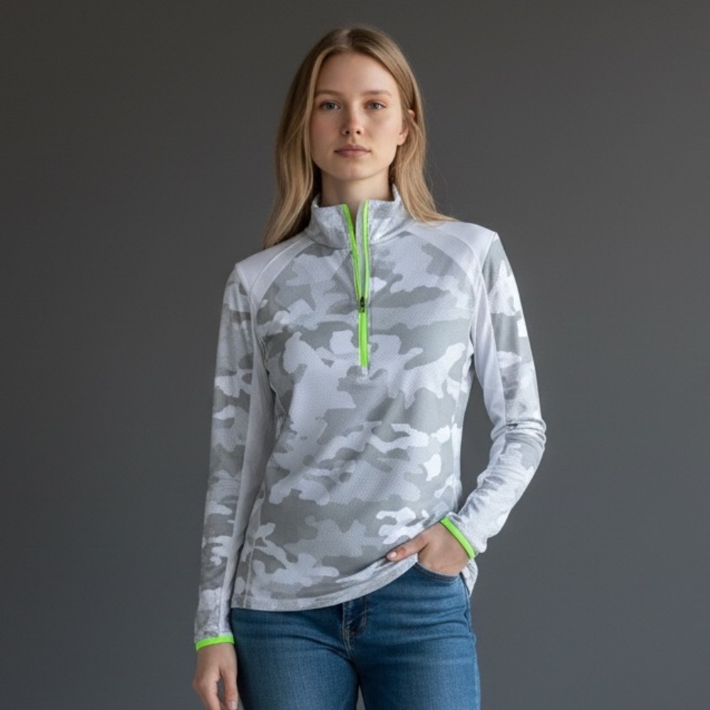 RLX Gray and White Camouflage Quarter-Zip Pullover size M